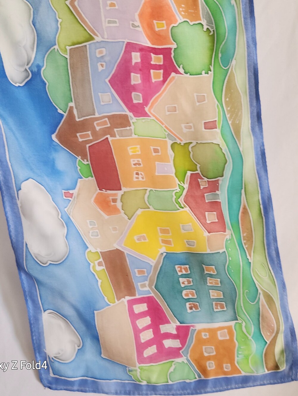 Colorful Village Print Silk Scarf - Long Rectangular - Picture 4 of 9